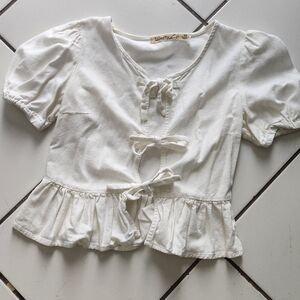 Liberty Love Cream Tie-Front Ruffle Top